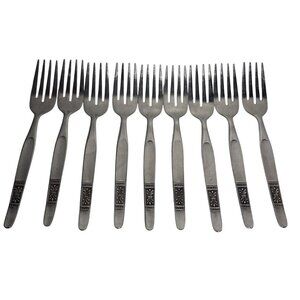 9 Vintage National Stainless Salad Forks Fleur-De-LisHandle Design Japan